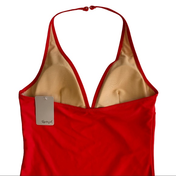 NWT Spiegel Red One Piece Halter Neck Swimsuit - Picture 6 of 11